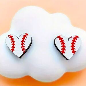 ⚾️ Unique Heart Shaped Stud Earrings Baseball Wooden Jewelry ⚾️